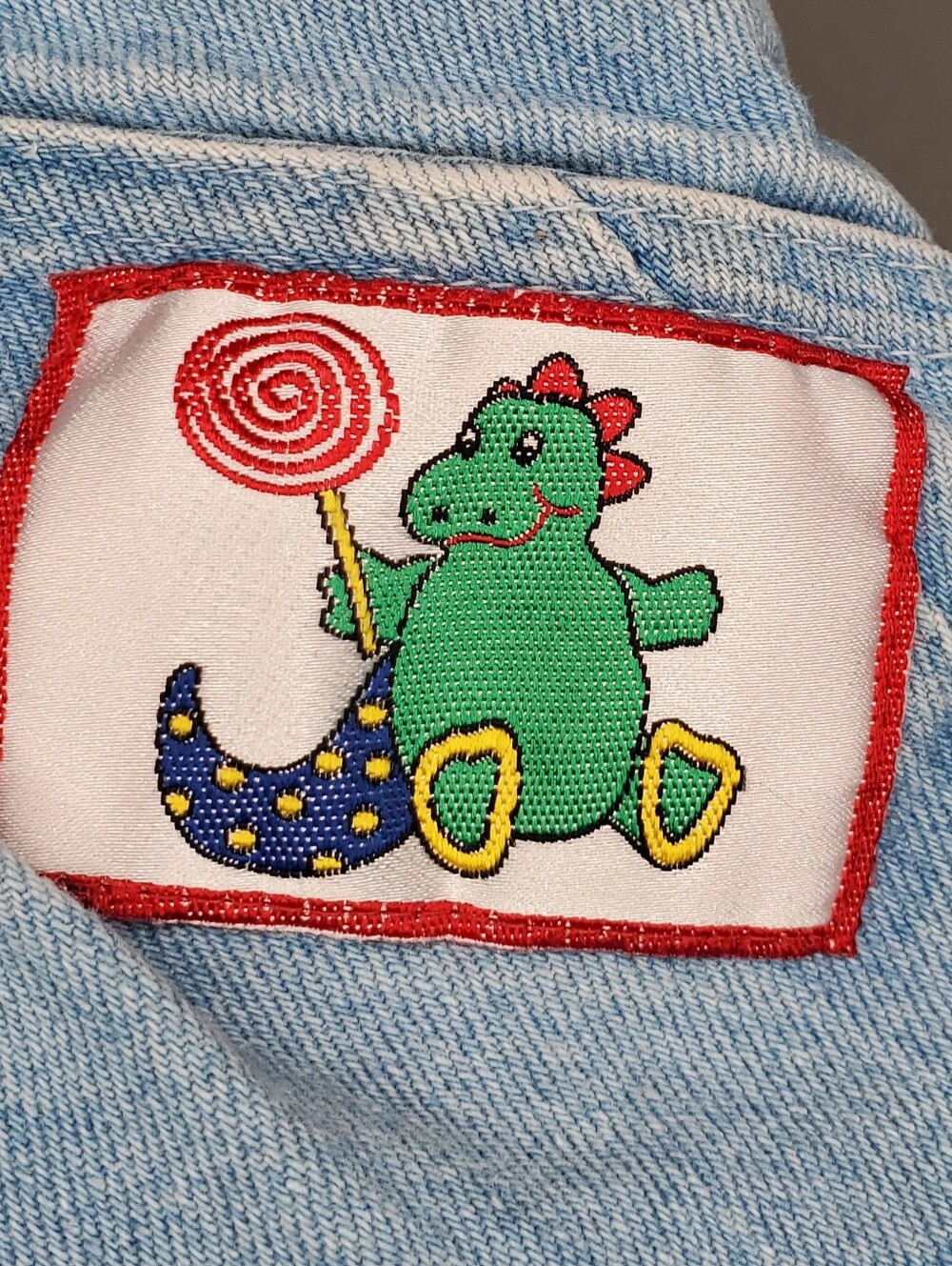 Vintage Mine Alone Light Wash Denim Dinosaur Overalls Size 6/9M Snap Crotch - Picture 3 of 4